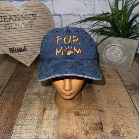 Fur Mom Strapback Baseball Hat Cap Blue Denim Pet Owner infinity headwear - Picture 2 of 8